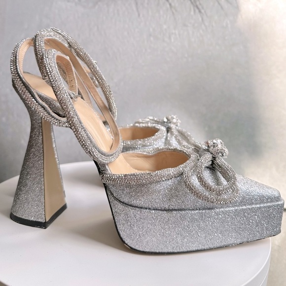 🌺MACH & MACH 🌺 Double Bow Platform Pump Silver Glitter Size: 38 - Picture 12 of 15